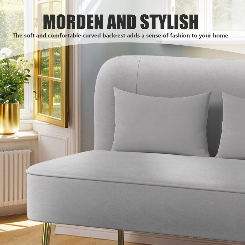 Divano a due posti imbottito in velluto trapuntato con cuscino spesso in metallo