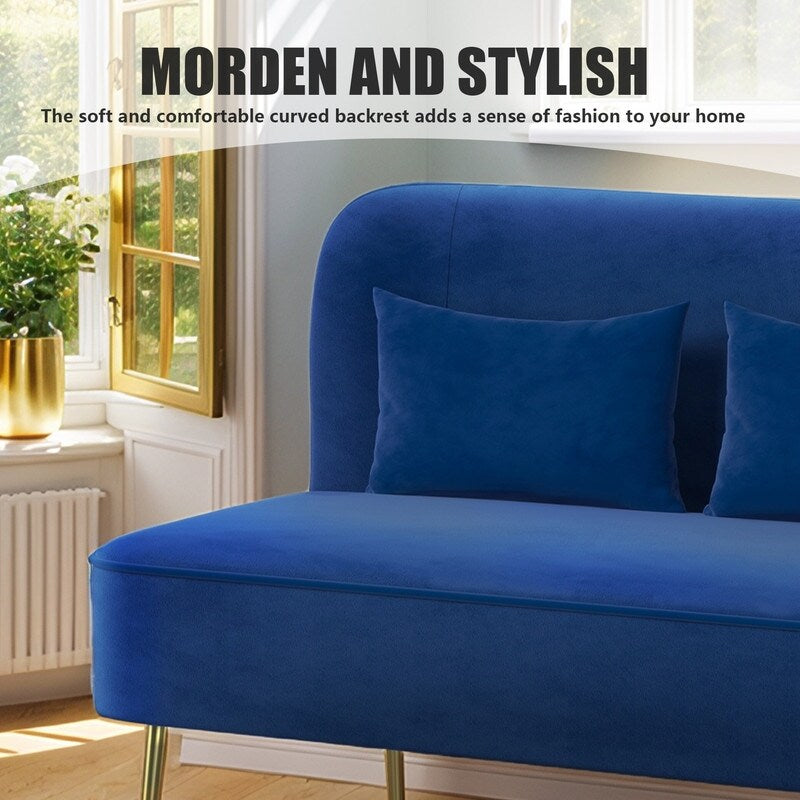 Divano a due posti imbottito in velluto trapuntato con cuscino spesso in metallo