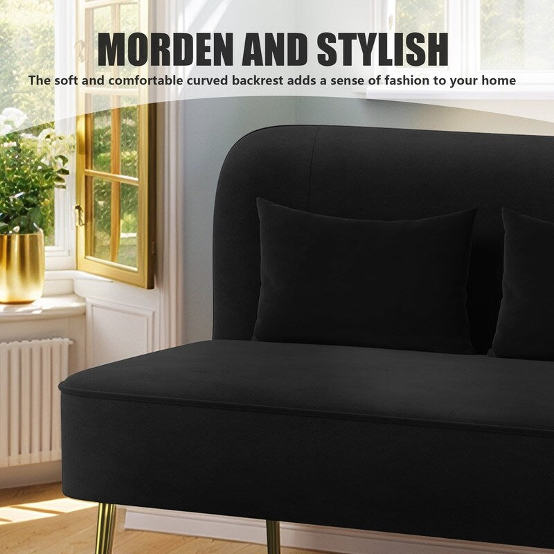 Divano a due posti imbottito in velluto trapuntato con cuscino spesso in metallo