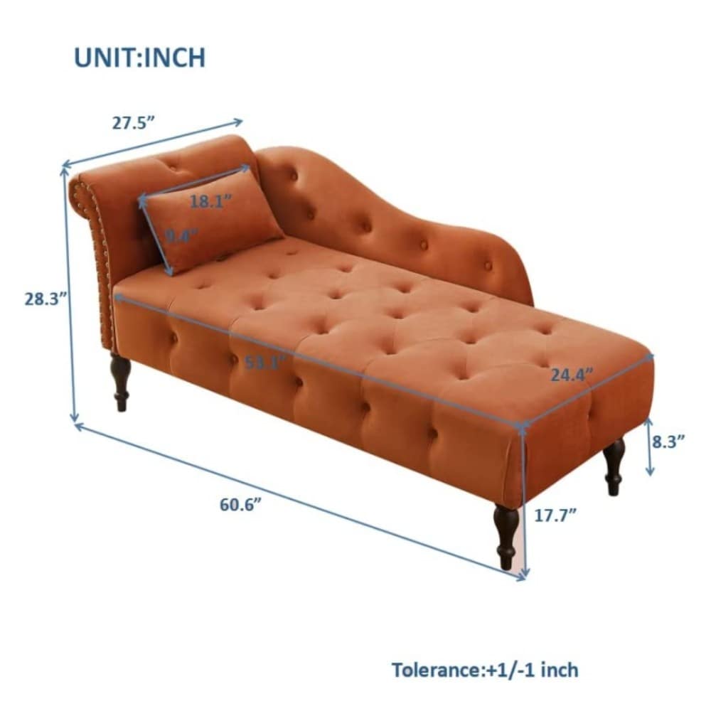61 Poltrona Chaise Longue in Velluto con 1 Cuscino e Borchie Rifinite