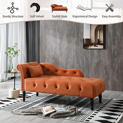 61 Poltrona Chaise Longue in Velluto con 1 Cuscino e Borchie Rifinite