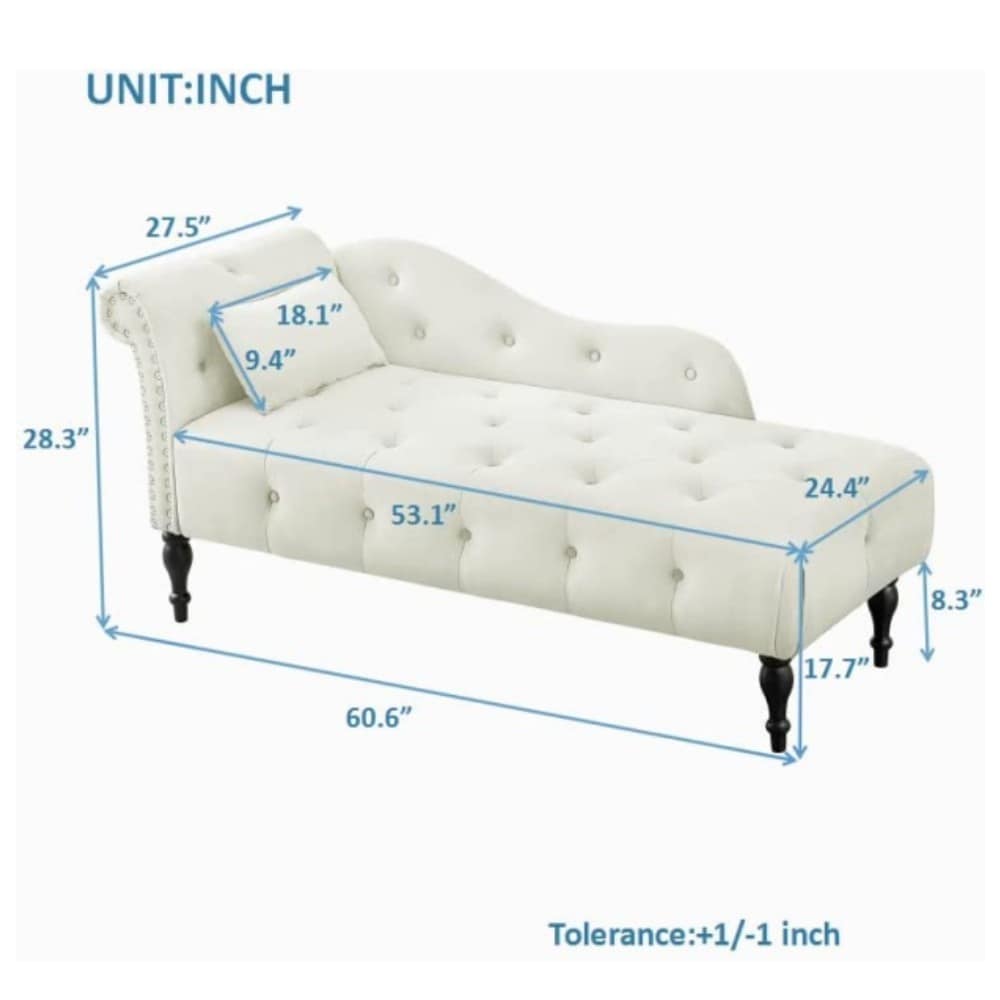 61 Poltrona Chaise Longue in Velluto con 1 Cuscino e Borchie Rifinite