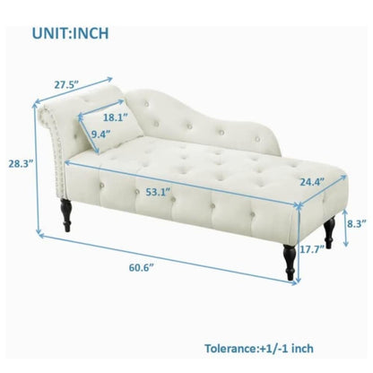 61 Poltrona Chaise Longue in Velluto con 1 Cuscino e Borchie Rifinite