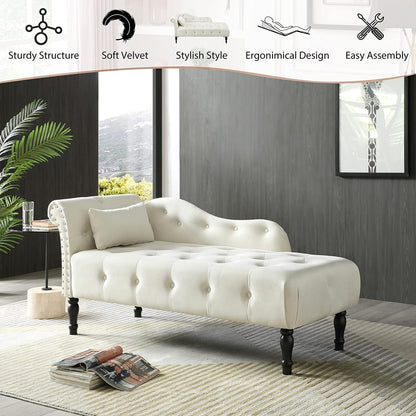 61 Poltrona Chaise Longue in Velluto con 1 Cuscino e Borchie Rifinite