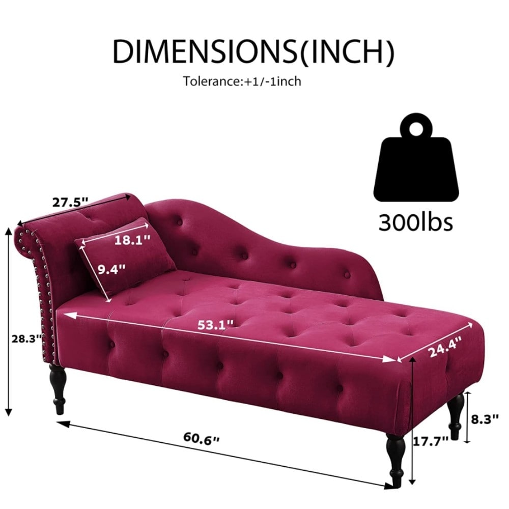 61 Poltrona Chaise Longue in Velluto con 1 Cuscino e Borchie Rifinite