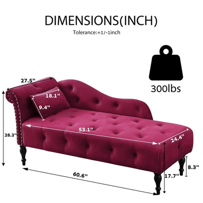 61 Poltrona Chaise Longue in Velluto con 1 Cuscino e Borchie Rifinite