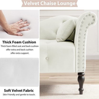 61 Poltrona Chaise Longue in Velluto con 1 Cuscino e Borchie Rifinite