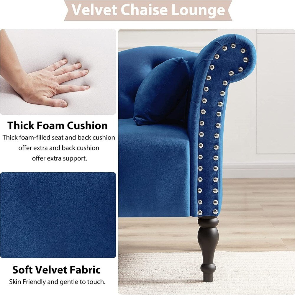 61 Poltrona Chaise Longue in Velluto con 1 Cuscino e Borchie Rifinite