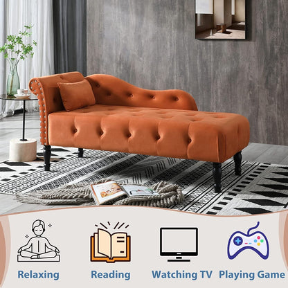 61 Poltrona Chaise Longue in Velluto con 1 Cuscino e Borchie Rifinite