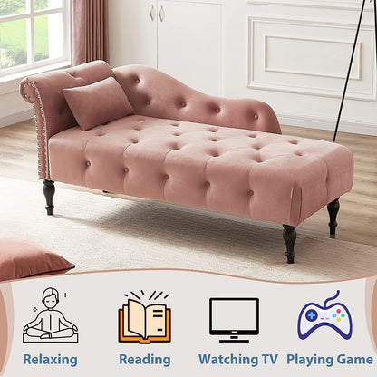 61 Poltrona Chaise Longue in Velluto con 1 Cuscino e Borchie Rifinite