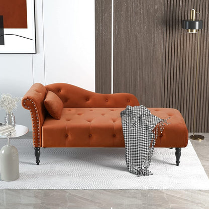 61 Poltrona Chaise Longue in Velluto con 1 Cuscino e Borchie Rifinite