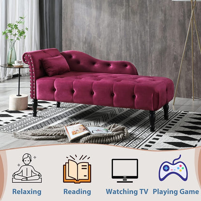 61 Poltrona Chaise Longue in Velluto con 1 Cuscino e Borchie Rifinite