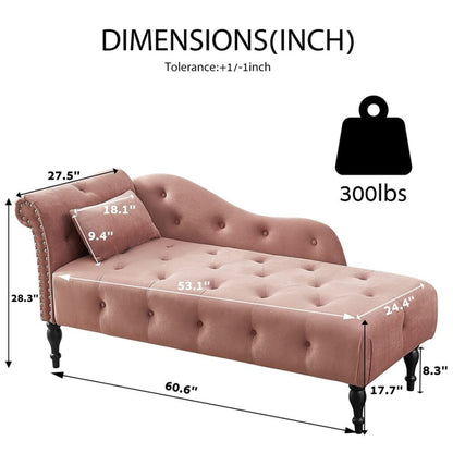 61 Poltrona Chaise Longue in Velluto con 1 Cuscino e Borchie Rifinite
