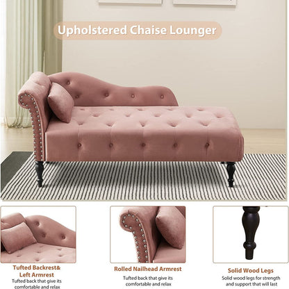 61 Poltrona Chaise Longue in Velluto con 1 Cuscino e Borchie Rifinite