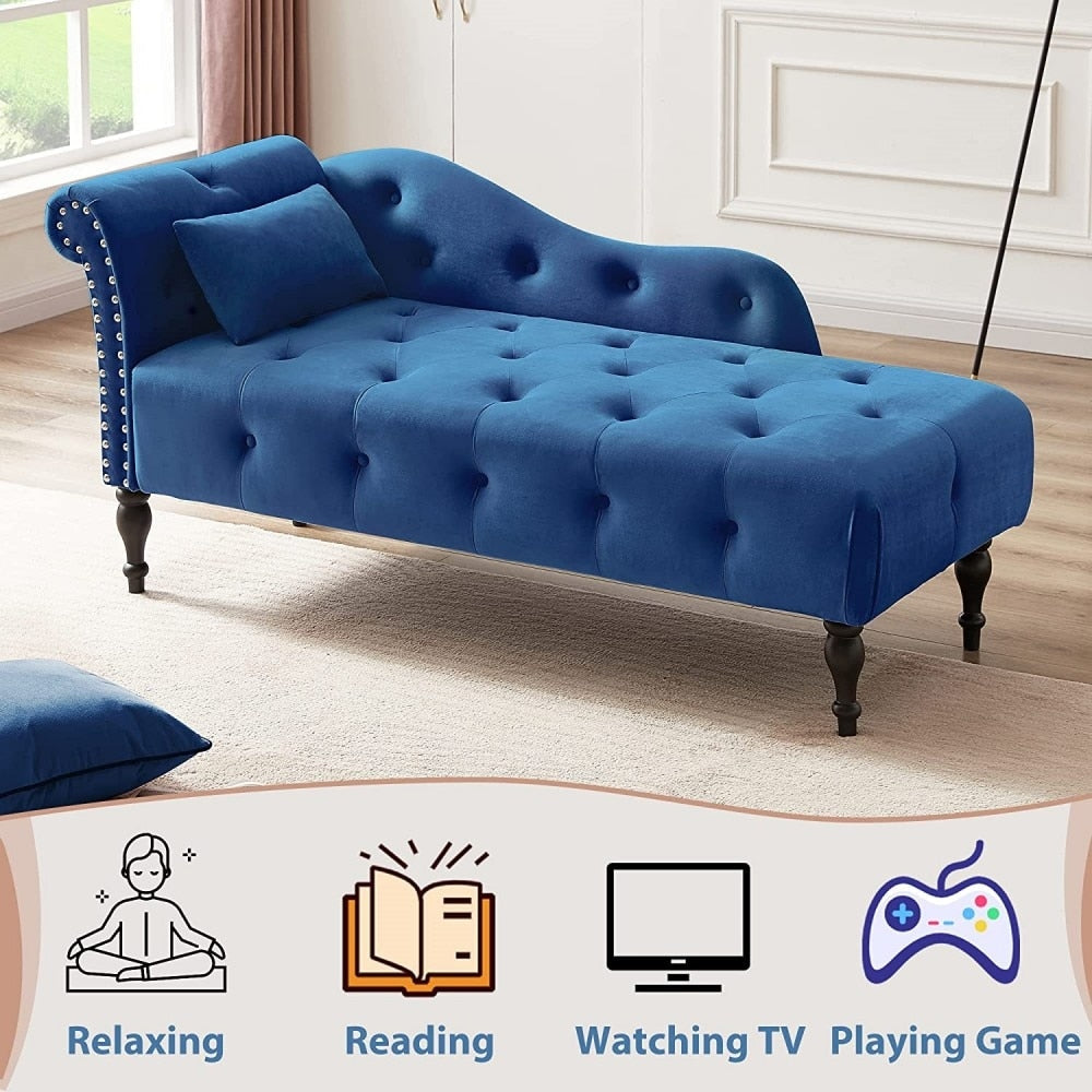 61 Poltrona Chaise Longue in Velluto con 1 Cuscino e Borchie Rifinite