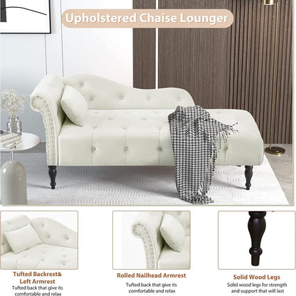 61 Poltrona Chaise Longue in Velluto con 1 Cuscino e Borchie Rifinite