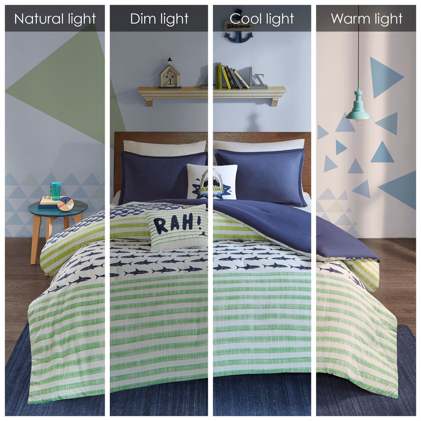 Set copripiumino in cotone verde/blu navy Aaron Shark di Urban Habitat Kids