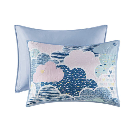 Set trapunta reversibile in cotone blu KidsBliss di Intelligent Design con cuscini decorativi
