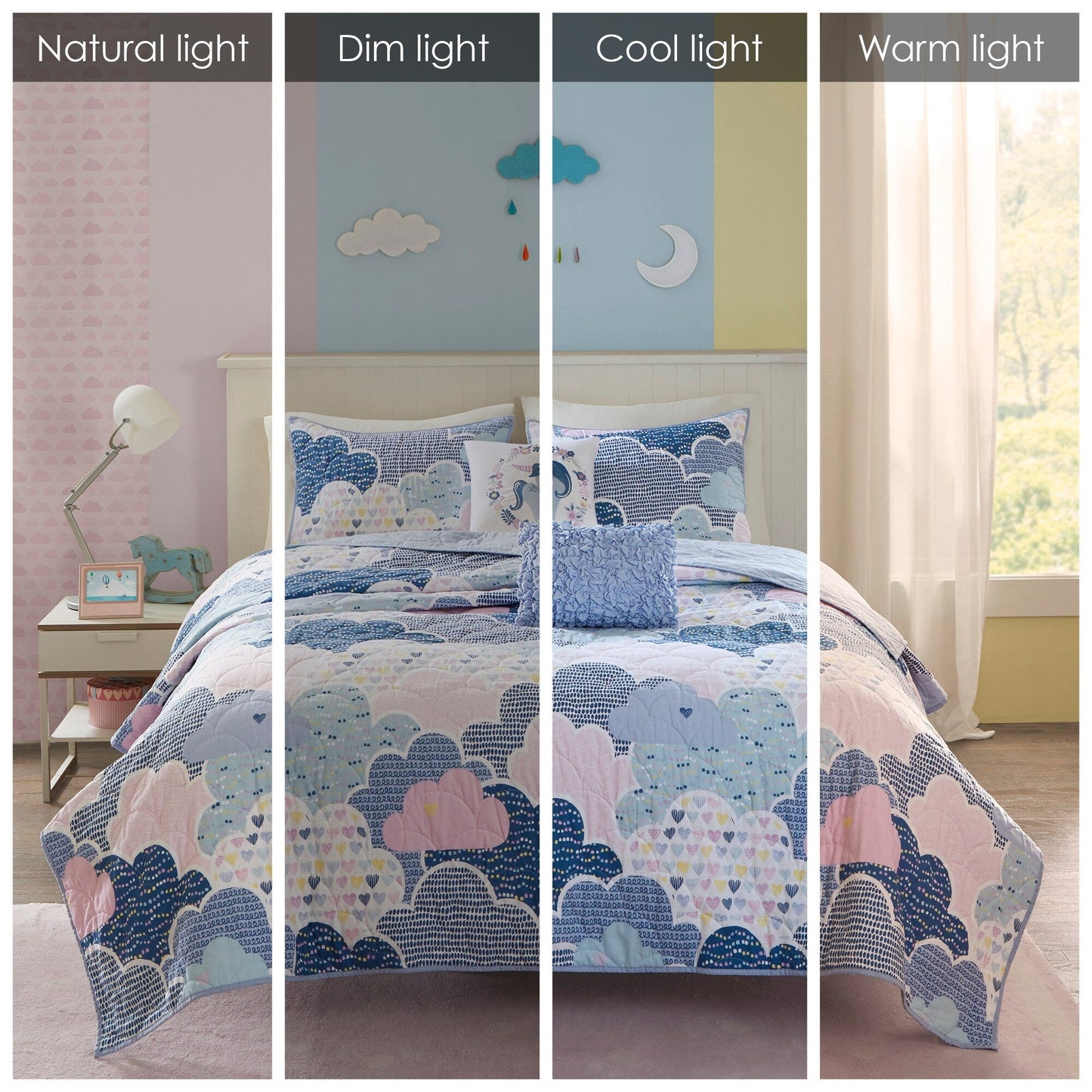 Set trapunta reversibile in cotone blu KidsBliss di Intelligent Design con cuscini decorativi