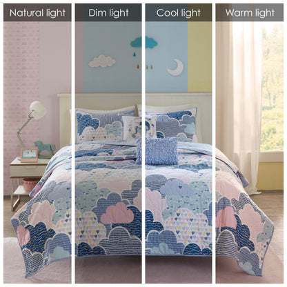 Set trapunta reversibile in cotone blu KidsBliss di Intelligent Design con cuscini decorativi