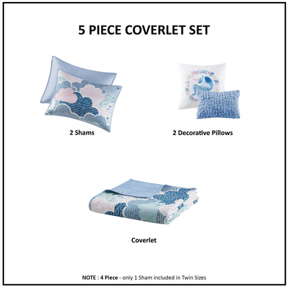 Set trapunta reversibile in cotone blu KidsBliss di Intelligent Design con cuscini decorativi