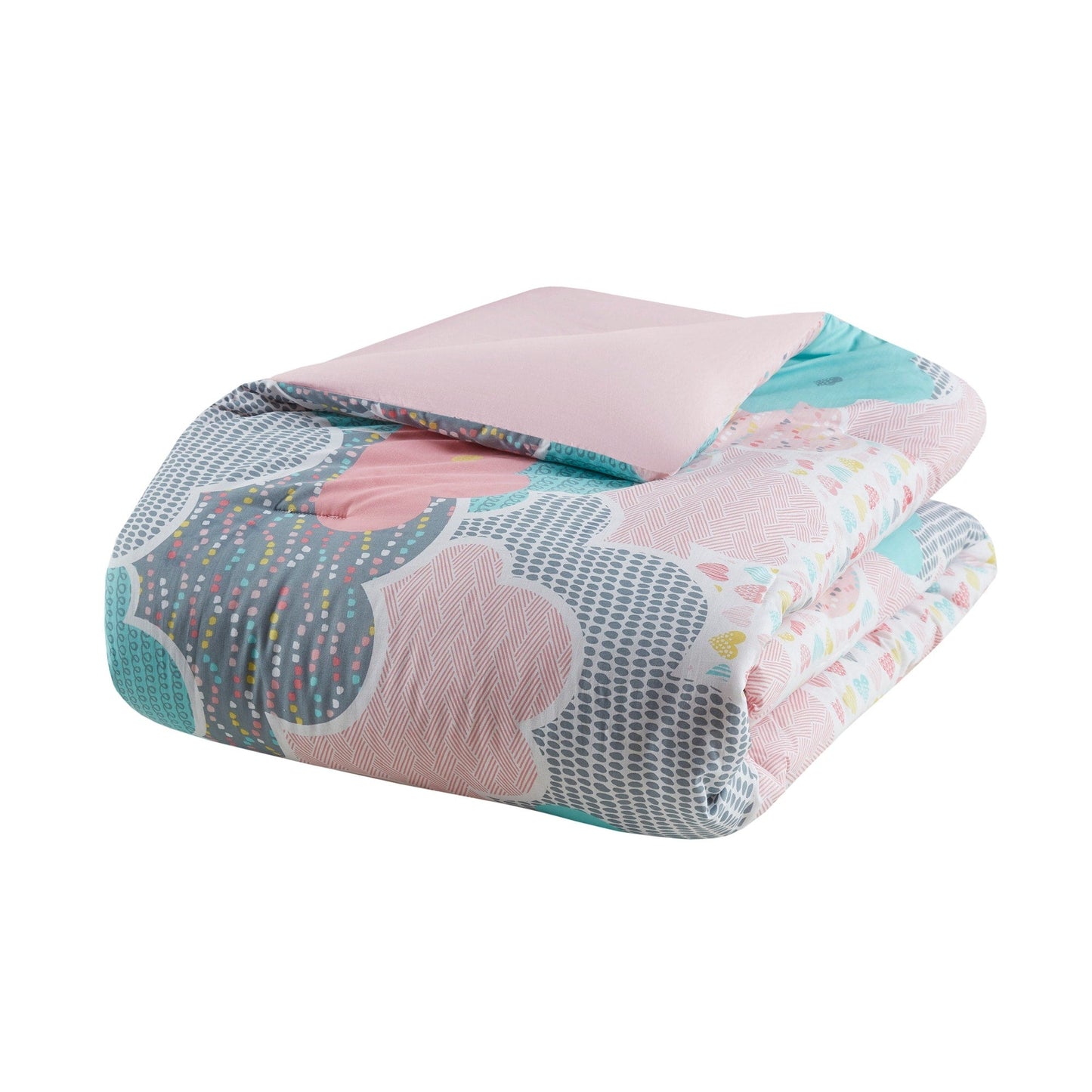 Set di piumoni stampati in cotone rosa Intelligent Design Kids Bliss da 5 pezzi