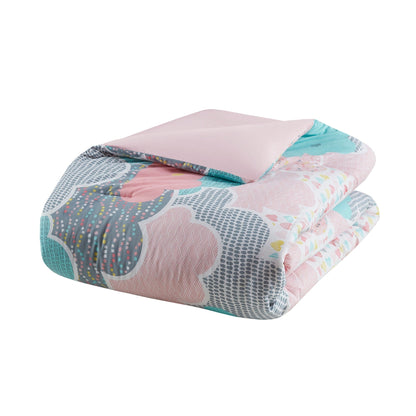 Set di piumoni stampati in cotone rosa Intelligent Design Kids Bliss da 5 pezzi