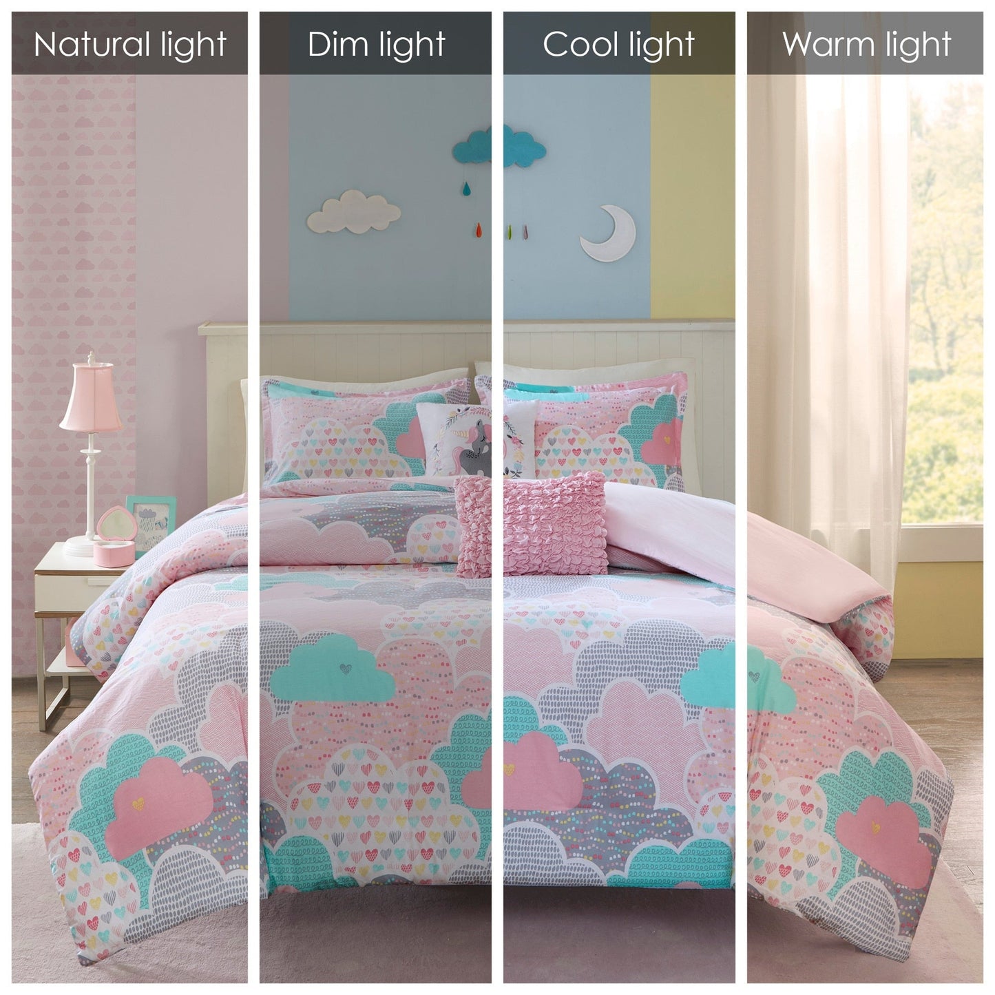Set copripiumino 5 pezzi stampato in cotone rosa "Bliss" di Intelligent Design Kids