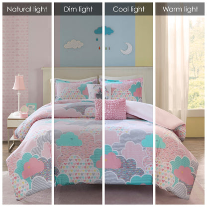 Set copripiumino 5 pezzi stampato in cotone rosa "Bliss" di Intelligent Design Kids