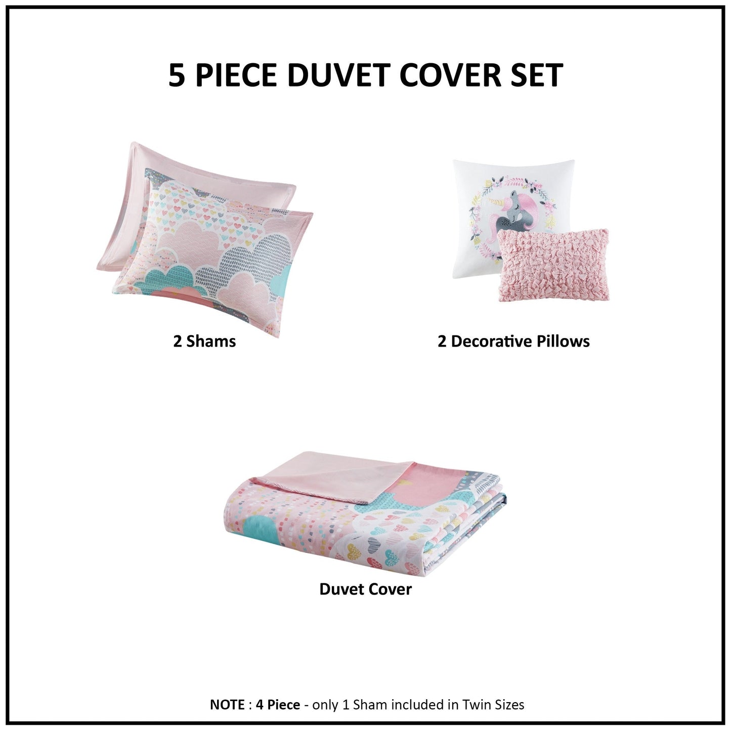Set copripiumino 5 pezzi stampato in cotone rosa "Bliss" di Intelligent Design Kids