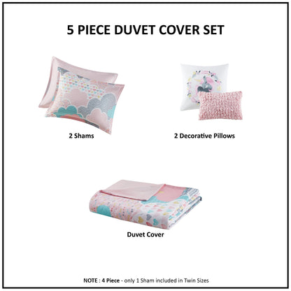 Set copripiumino 5 pezzi stampato in cotone rosa "Bliss" di Intelligent Design Kids