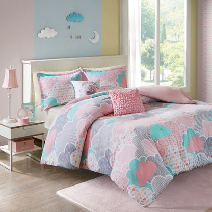Set copripiumino 5 pezzi stampato in cotone rosa "Bliss" di Intelligent Design Kids