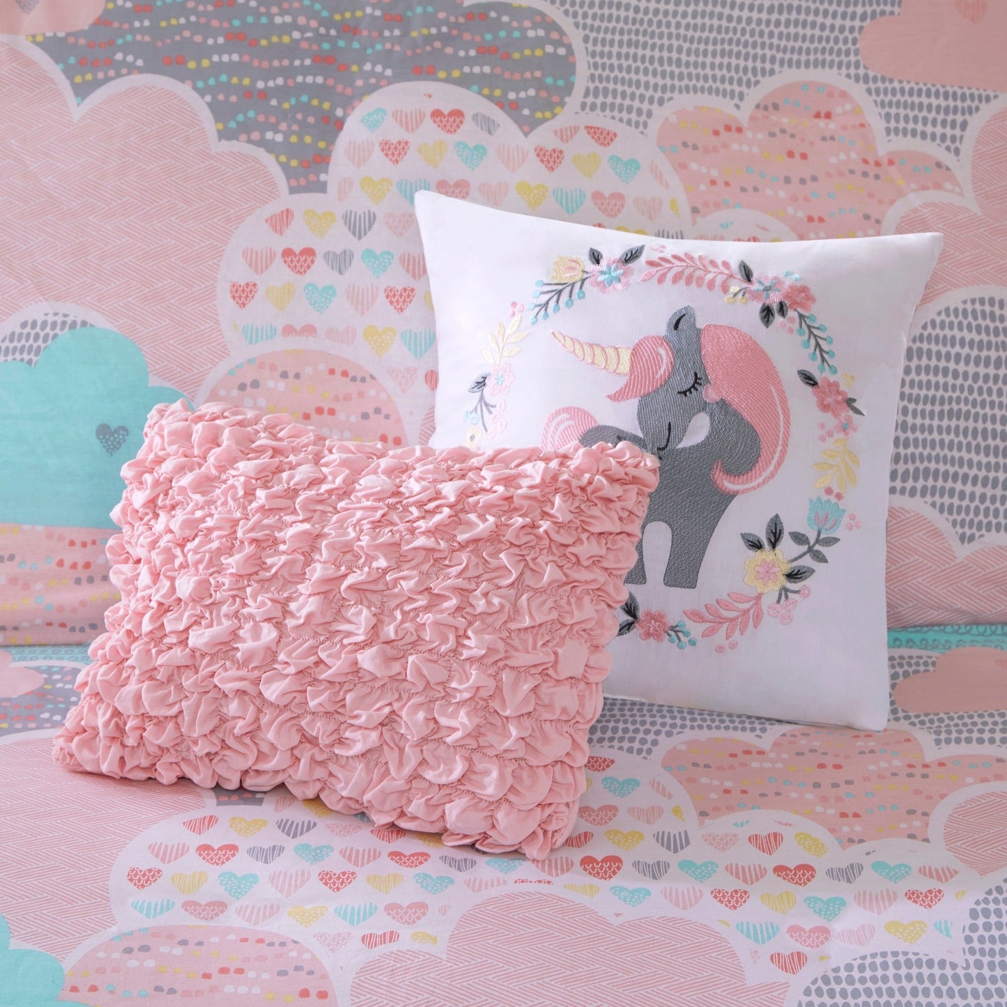 Set copripiumino 5 pezzi stampato in cotone rosa "Bliss" di Intelligent Design Kids