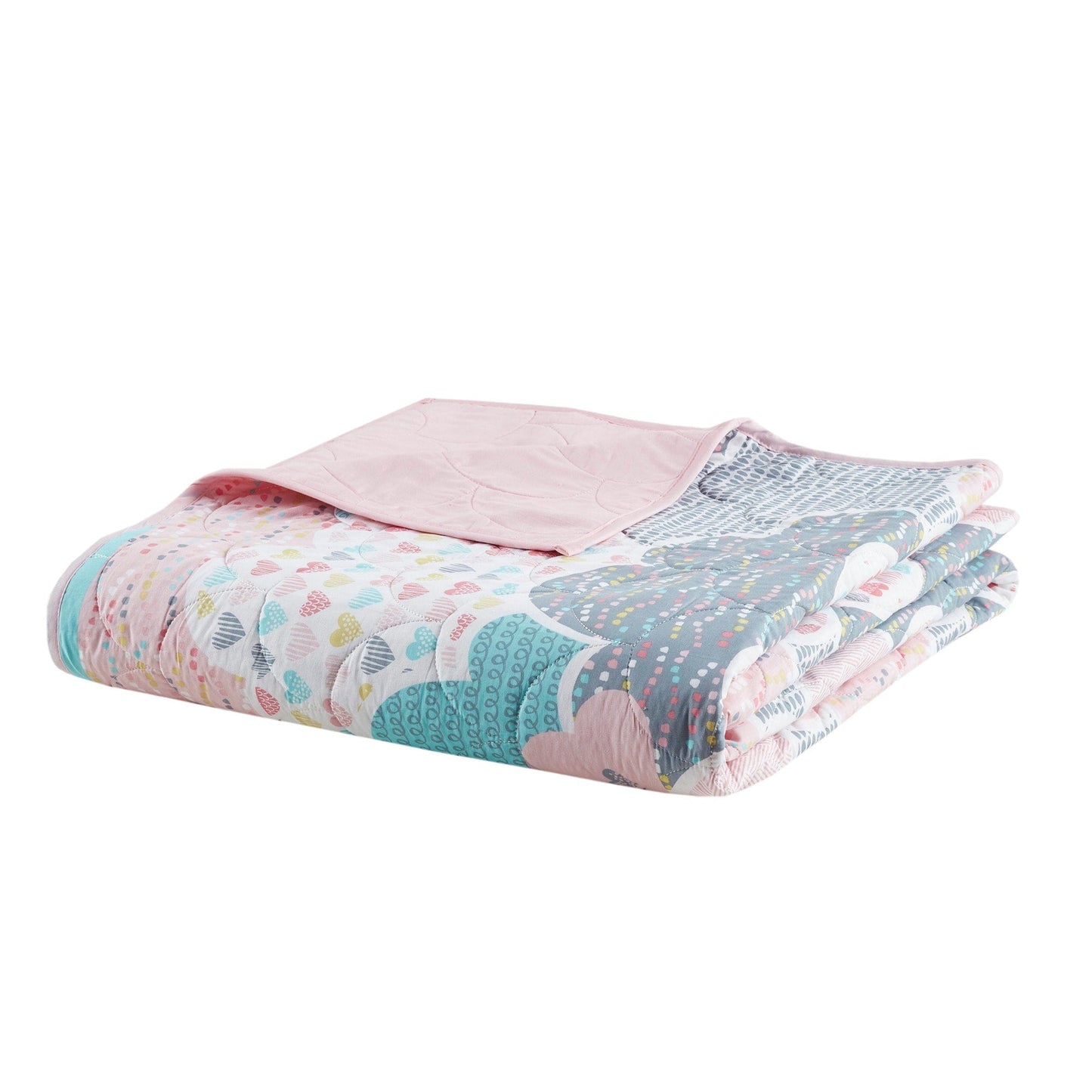 Set trapunta reversibile in cotone rosa con cuscini per bambini Bliss di Intelligent Design