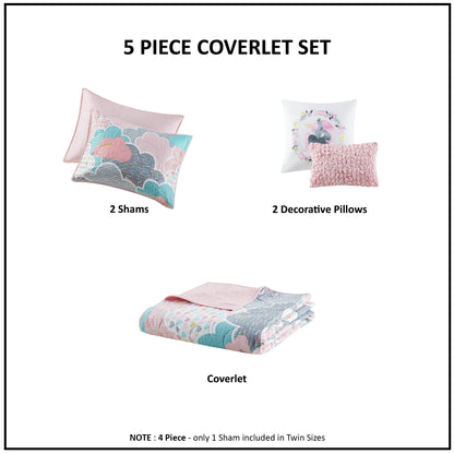 Set trapunta reversibile in cotone rosa con cuscini per bambini Bliss di Intelligent Design
