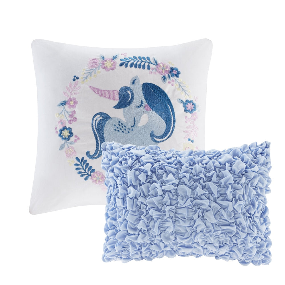 Set trapunta reversibile in cotone blu KidsBliss di Intelligent Design con cuscini decorativi