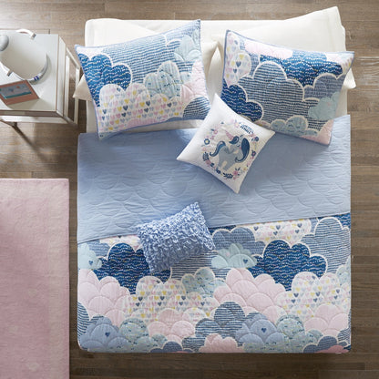 Set trapunta reversibile in cotone blu KidsBliss di Intelligent Design con cuscini decorativi