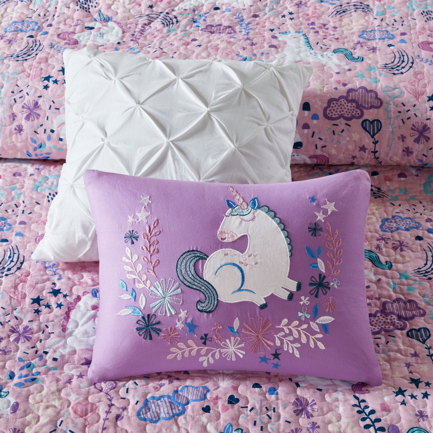 Set trapunta reversibile in cotone con cuscini Ella Unicorn di Intelligent Design Kids