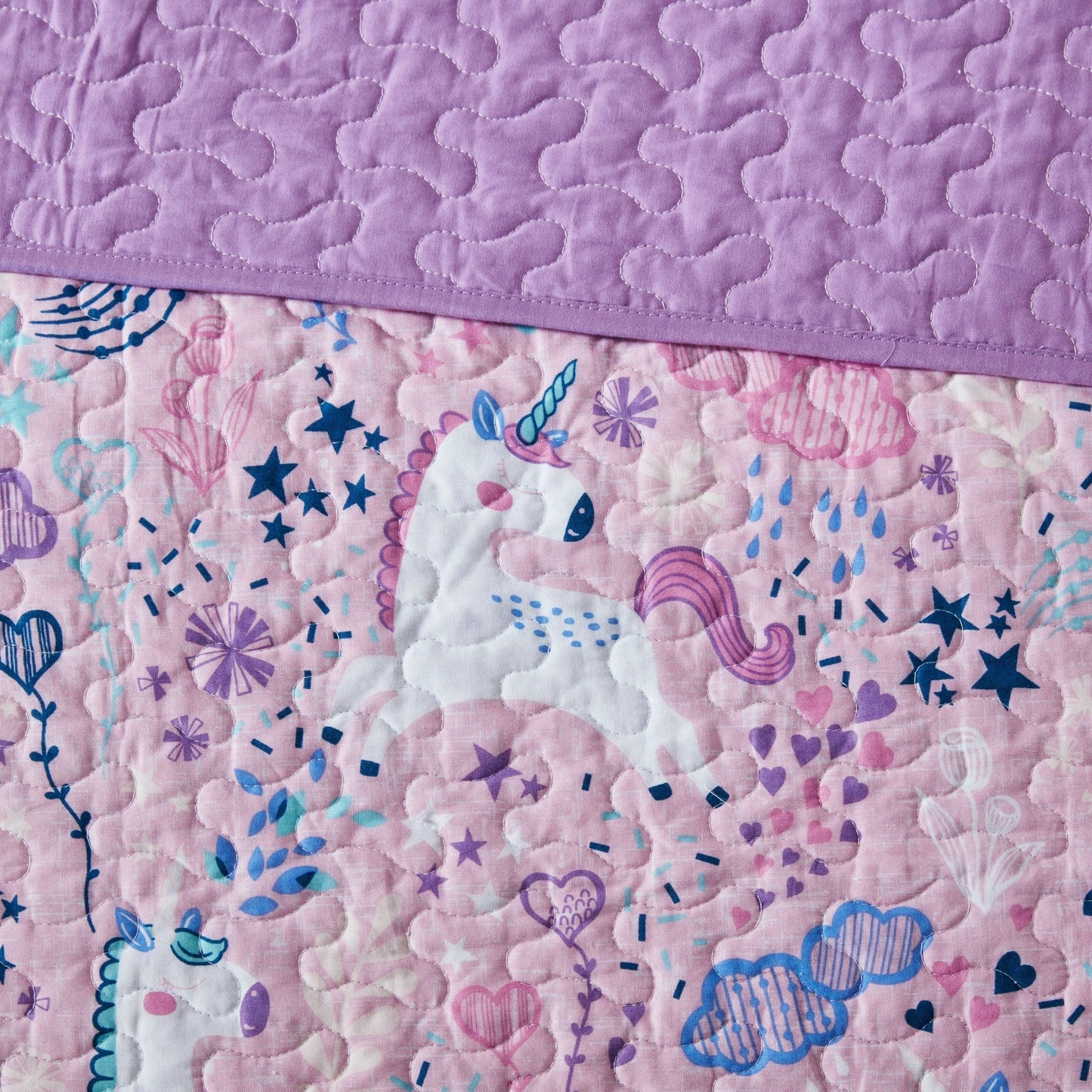 Set trapunta reversibile in cotone con cuscini Ella Unicorn di Intelligent Design Kids