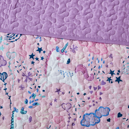 Set trapunta reversibile in cotone con cuscini Ella Unicorn di Intelligent Design Kids