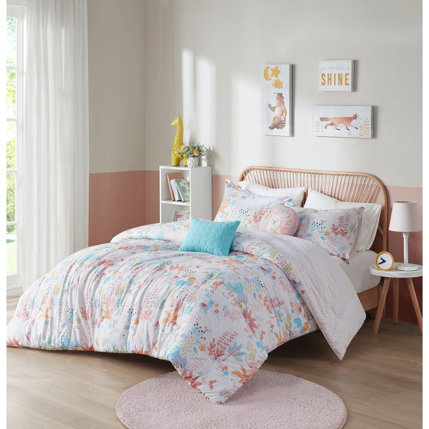 Set copripiumino reversibile in cotone con animali del bosco Kinsley Blush di Intelligent Design Kids