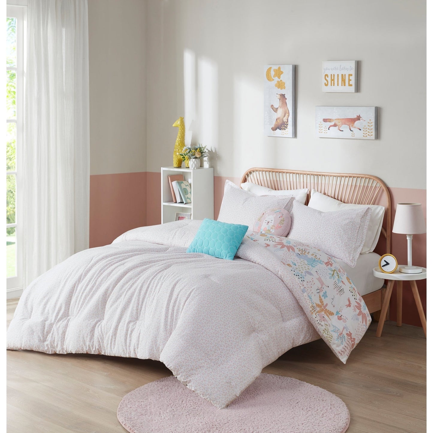 Set copripiumino reversibile in cotone con animali del bosco Kinsley Blush di Intelligent Design Kids