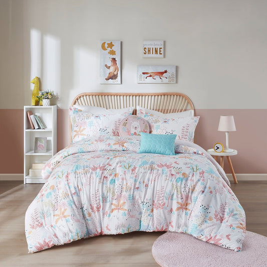 Set copripiumino reversibile in cotone con animali del bosco Kinsley Blush di Intelligent Design Kids