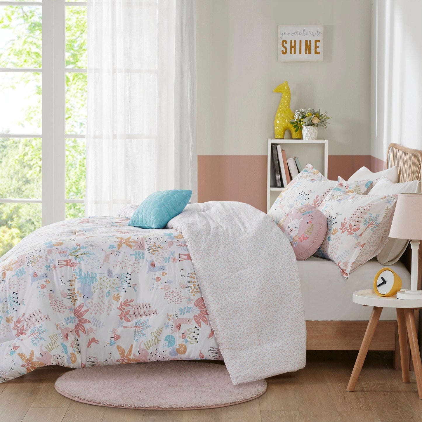 Set copripiumino reversibile in cotone con animali del bosco Kinsley Blush di Intelligent Design Kids