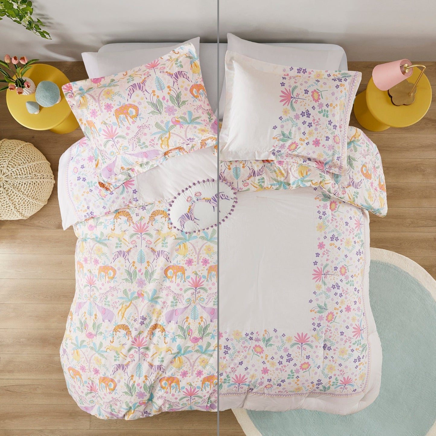 Set copripiumino reversibile in cotone con motivo floreale Thea Kids di Intelligent Design con cuscino