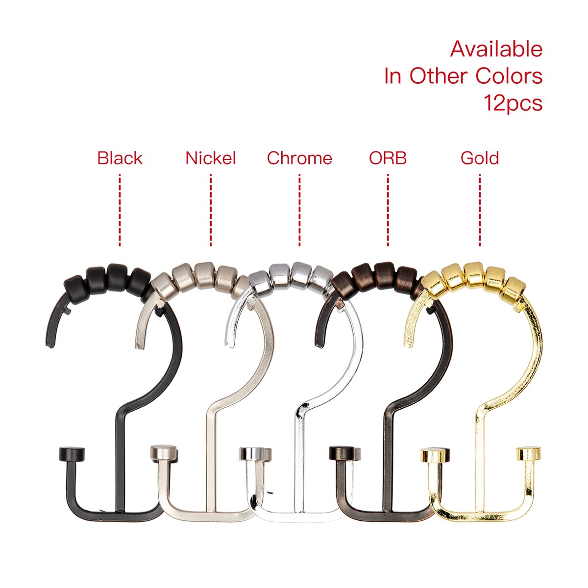 Ganci per tenda da doccia a doppio rullo Utopia Alley Deco Flat, cromati - Cromo lucido