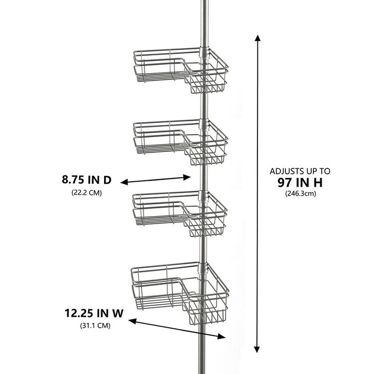 Supporto per asta di tensione per doccia Utopia Alley, resistente alla ruggine, 4 ripiani profondi