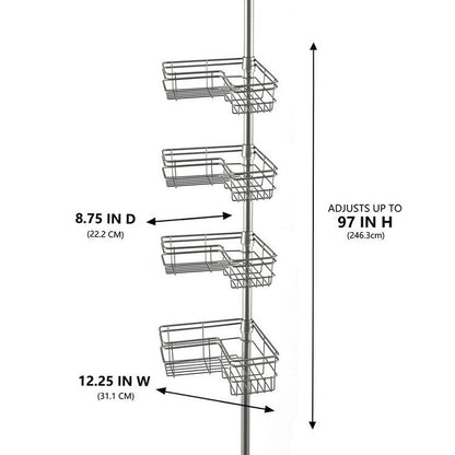 Supporto per asta di tensione per doccia Utopia Alley, resistente alla ruggine, 4 ripiani profondi