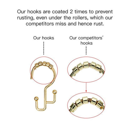 Ganci per doccia Utopia Alley - Anelli doppi per tenda da doccia per bagno - Ganci per tenda da doccia resistenti alla ruggine - Set da 12, oro