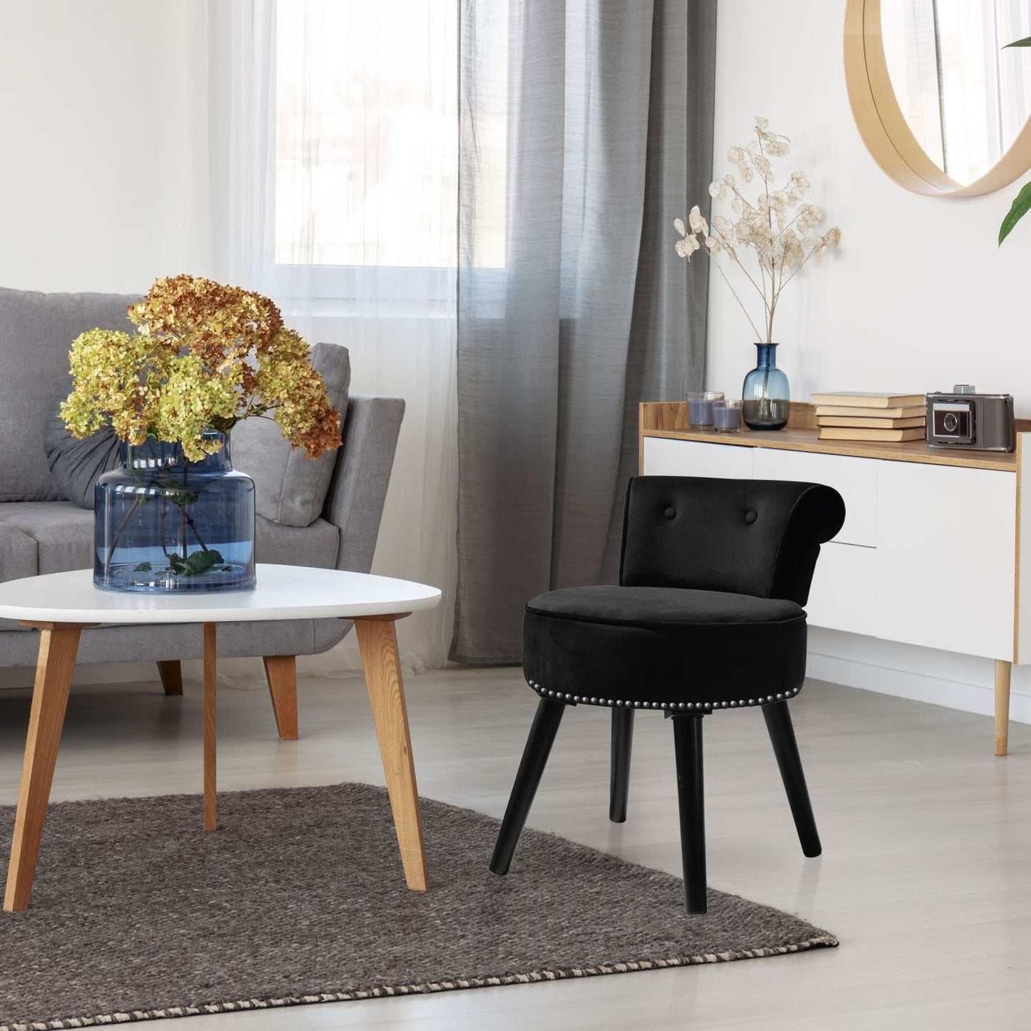 Sedia da trucco VEIKOUS con schienale basso e gambe in legno - 17,3 x 15,7 x 25,1